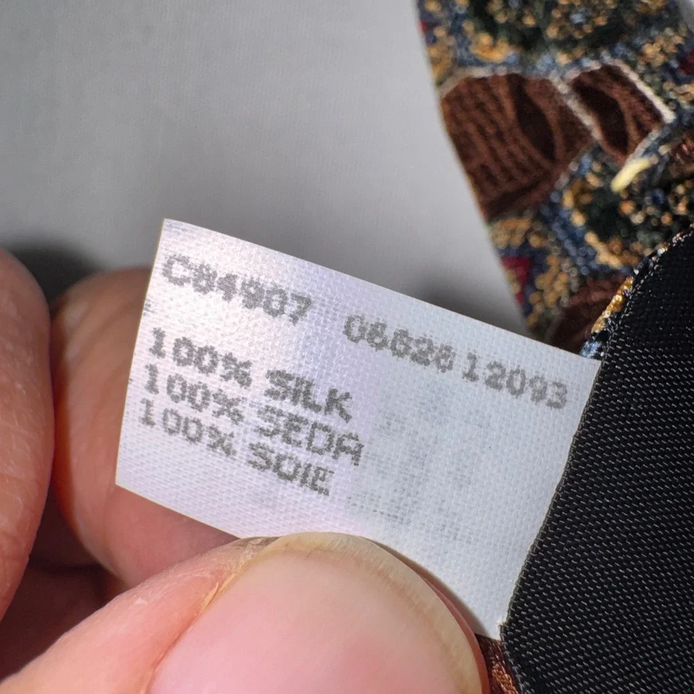 Oscar de la Renta Mens Silk Tie Brown Green Geometric Honeycomb Medallion USA